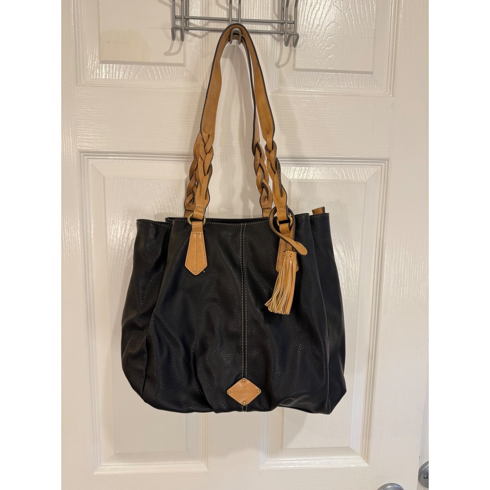 St. John's Bay‎ Black Faux Leather Braided Handle Shoulder Bag Tote Purse